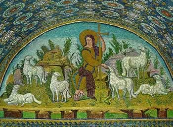 Ges buon pastore, mosaico, V secolo, Ravenna