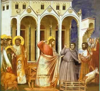 Giotto, la cacciata dei mercanti dal Tempio, Cappella degli Scrovegni, Padova