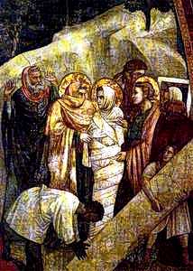 Duccio, Resurrezione di Lazzaro, Storie della vita pubblica di Cristo, retro della predella della Maest, Museo dell'opera del Duomo, Siena
