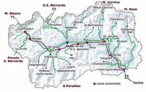 mappa della Valle d'Aosta