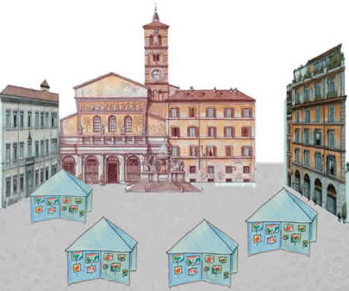 Piazza Santa Maria in Trastevere durante 