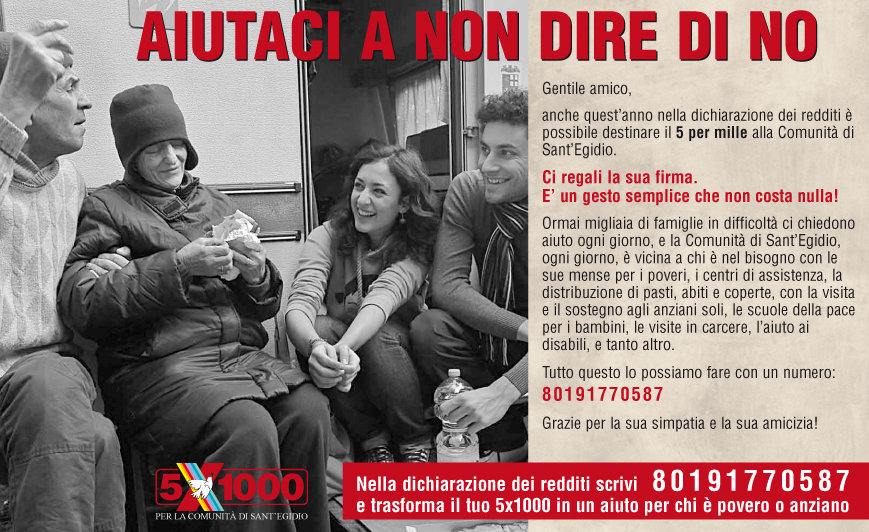 5x1000 alla Comunità di Sant'Egidio