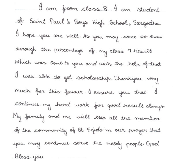 One of the letters sent by the students that are recipients of scholarships at the end of the first semester